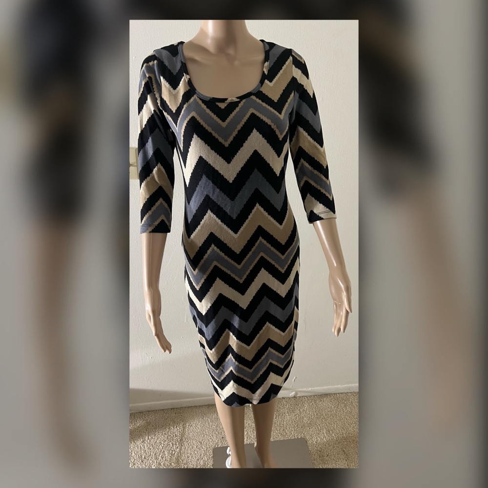 Feathers Black cream and gray dress